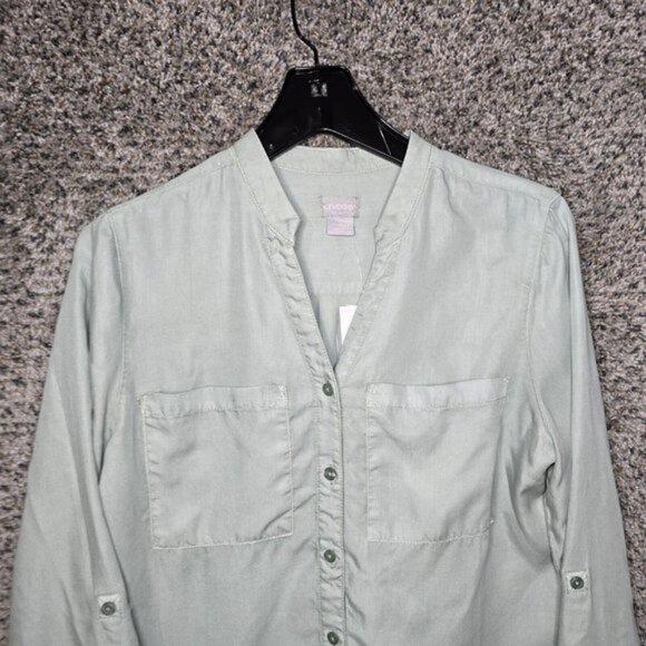 Chicos Top Womens 0 US Small Green Button Up Touch Of Cool Pockets Casual Ladies - Picture 4 of 7